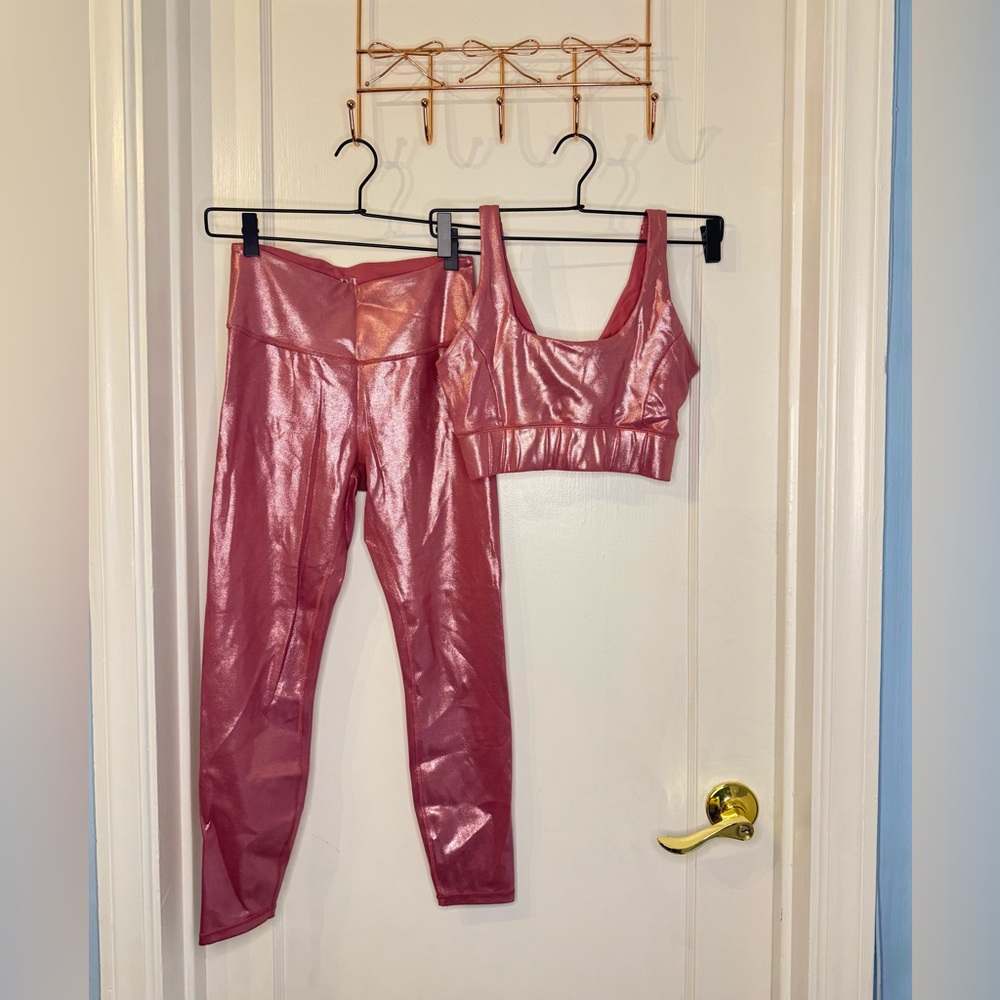 IVL Metallic Sparkly Pink Leggings and Bra Set